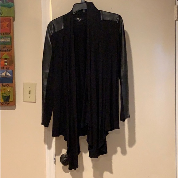 Sweaters - Leather trimmed open front cardigan/wrap SIze M